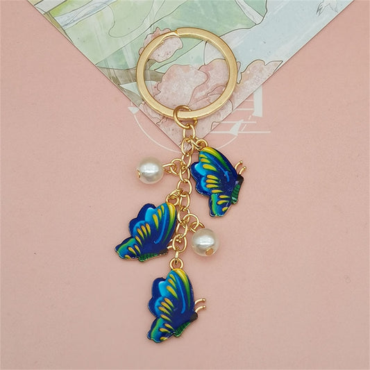 Yellow Blue Simulation Butterfly Pearl Key Chain Painted Butterfly Pendant