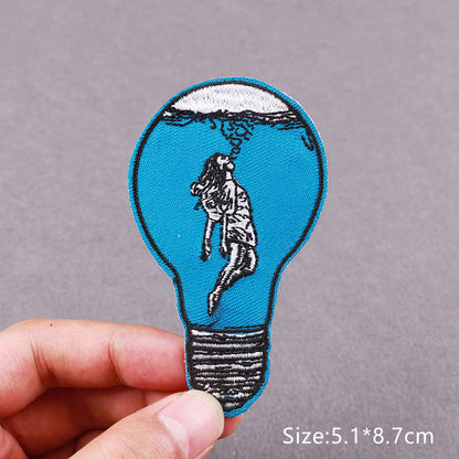 Ocean Light Bulb Swimmer Embroidery Patches Clothing Adhesive Badges