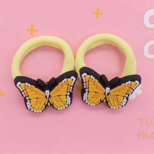 2Pcs Yellow Butterfly Cute Rubber Band Hairbands Creative Scrunchies Kids