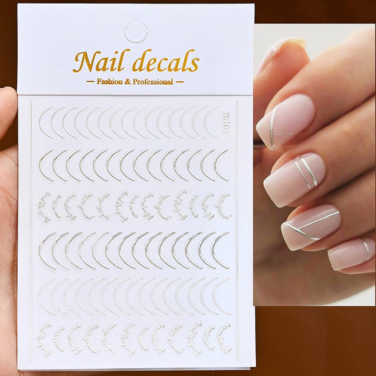 Mixed Design Silver Arch Nails Stickers Adhesive DIY Nail Art Decals Nail