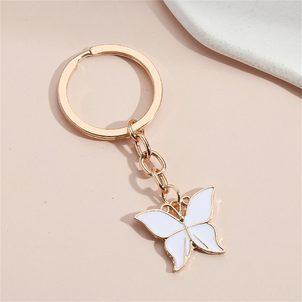 White Metal Butterfly Keychains Women Handbag Charms Exquisite Keyring For Girls