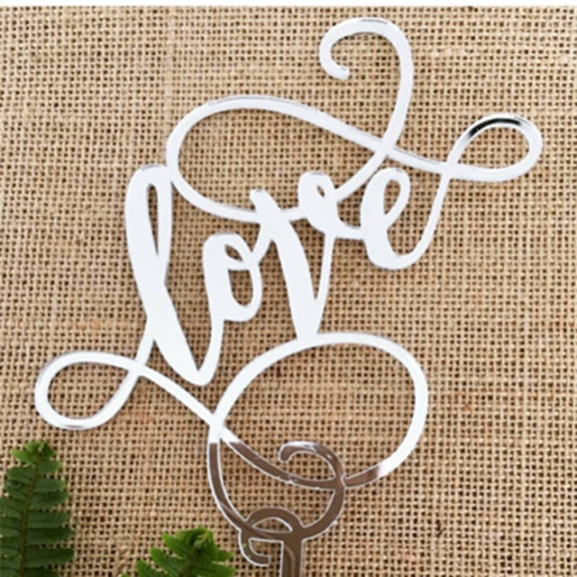 Silver Mirror LOVE Cake Topper Party Wedding Cake Toppers Cake Decorations