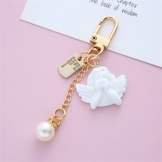 Chain Pendant Retro White Angel Keychain Charms Earphone Case Key Holder Girl