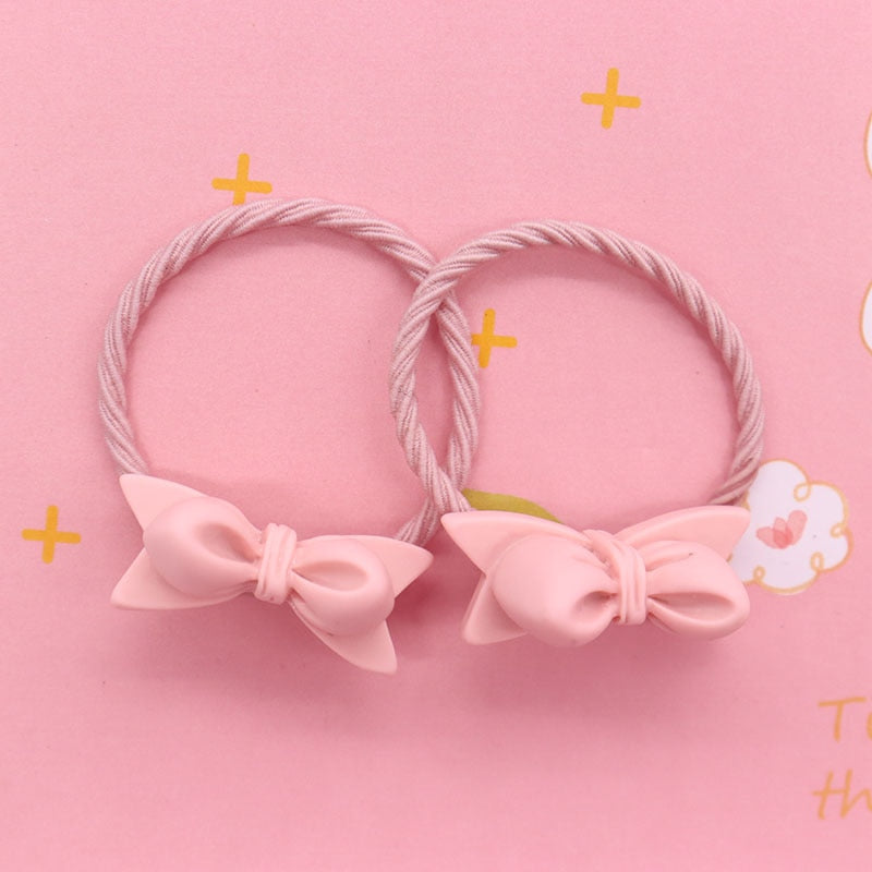 2Pcs Pink Bowknot Decor Baby Headband Scrunchies Children's Elastic Bands Kids