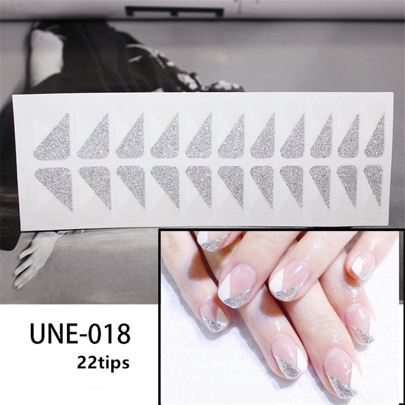 Silver White Geometric Nail Art Stickers Nail Wraps Manicure DIY Nails Decor