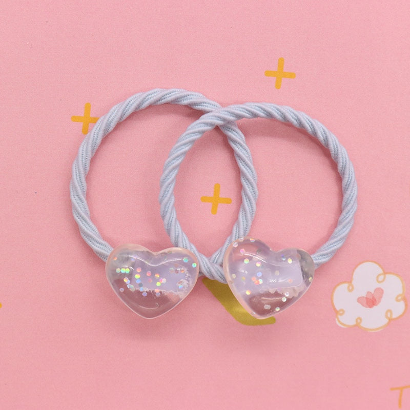 2Pcs/Set Glittering Love Resin Children's Rubber Bands Sweet Hair Accessories