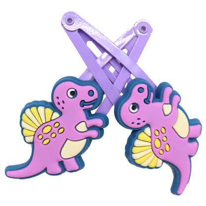 2Pcs Violet Dinosaur Snap Clips Children Hairpins Cartoon Barrettes Kids Hair