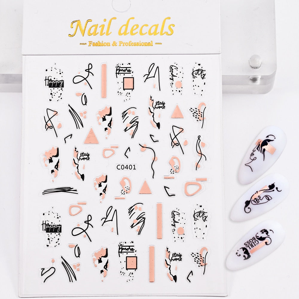 Rose Golg and Black Splash Nails Stickers Adhesive DIY Nail Art Decals Nail