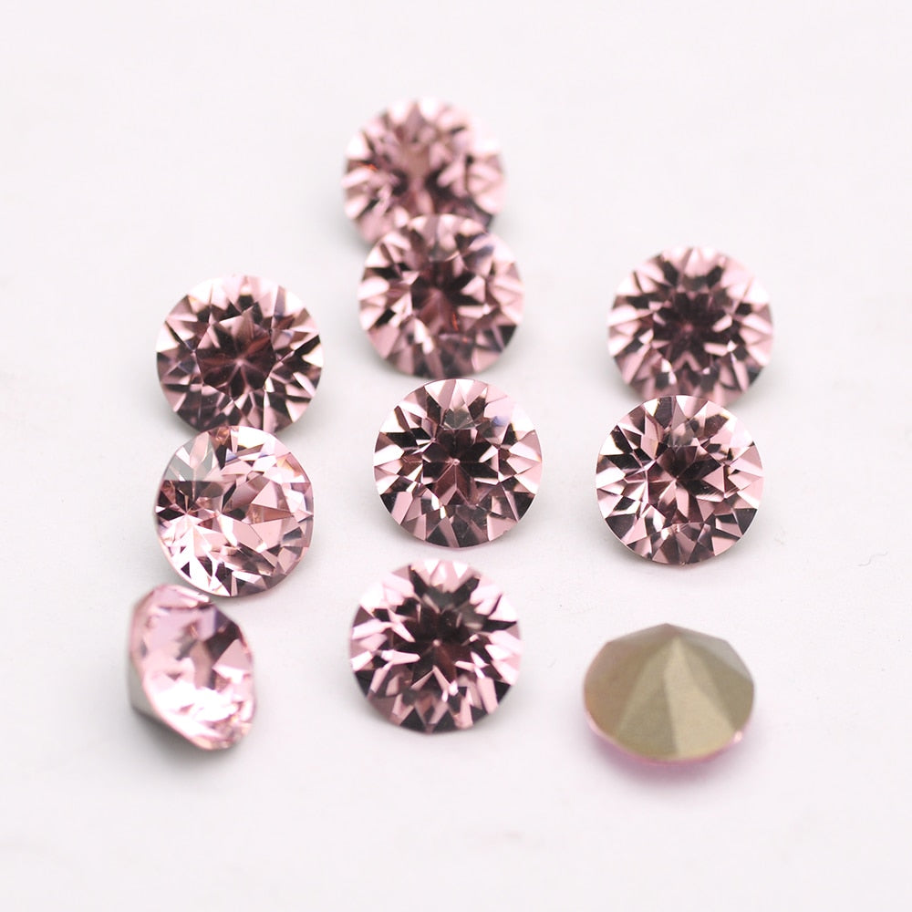 Glass Diamond Shape Round Stone 5-10mm Cone Pointed Crystal Pointback Nail Art