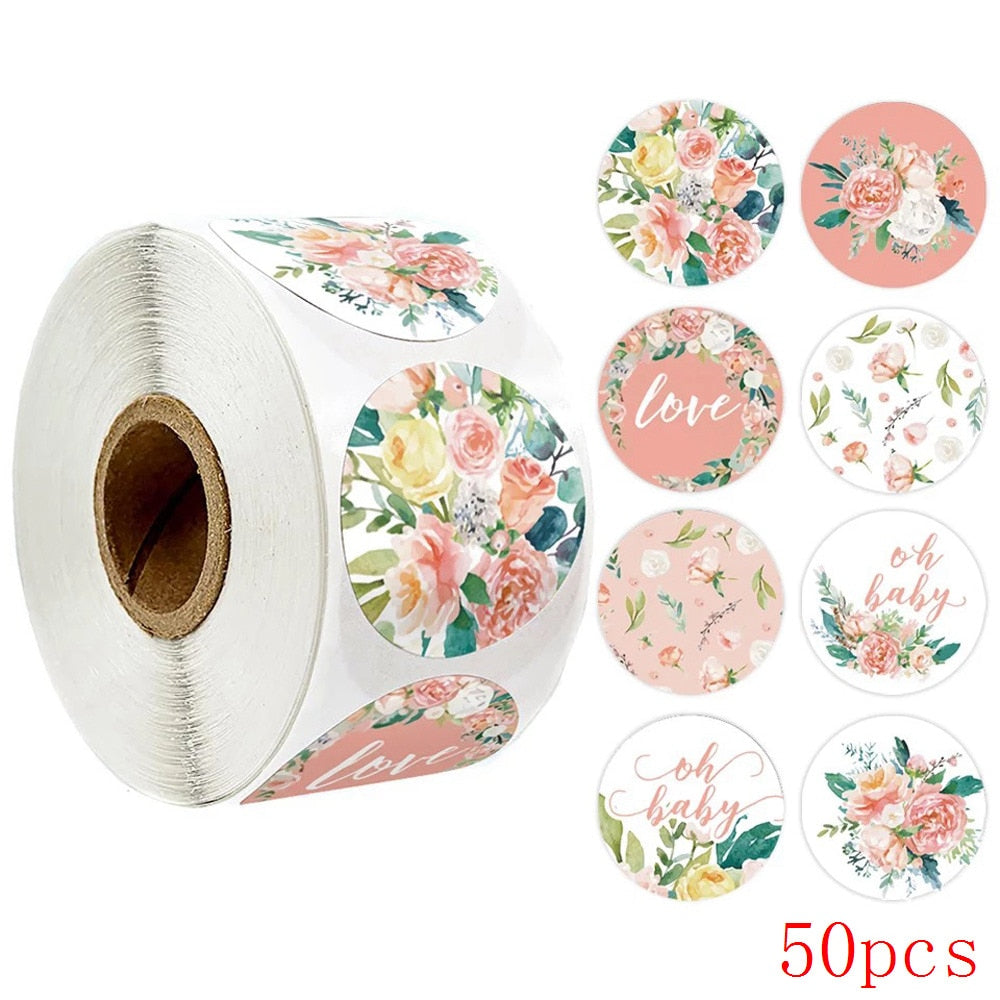 50-500pcs 8 styles Thank You Sticker for Seal Labels Round Floral Multi Color