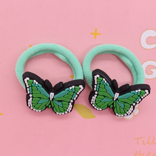 2Pcs Green Butterfly Cute Rubber Band Hairbands Creative Scrunchies Kids Elastic