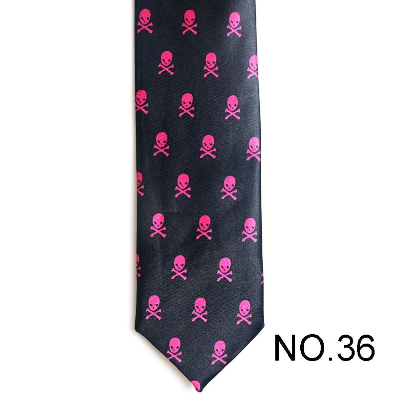 Pink Skull and Bone Design Men's Tie Male Neckties Suit Party Ties Wedding