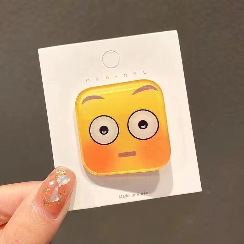 1Pcs Acrylic Funny Square Surprise Emoji Emojied Hairpins Girl Side Bangs Clip