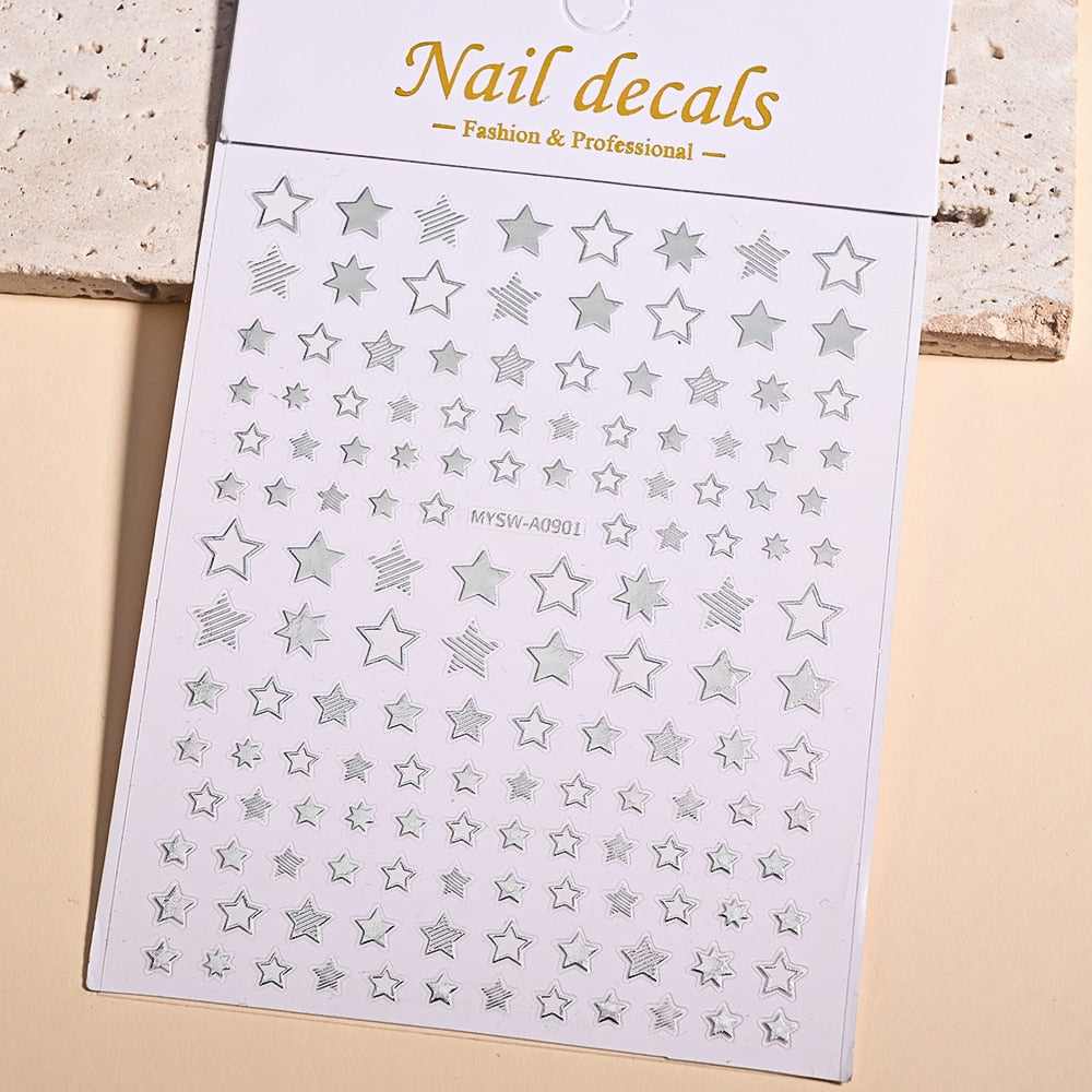 Five Pointed Silver Star Nails Stickers Adhesive DIY Nail Art Decals Nail