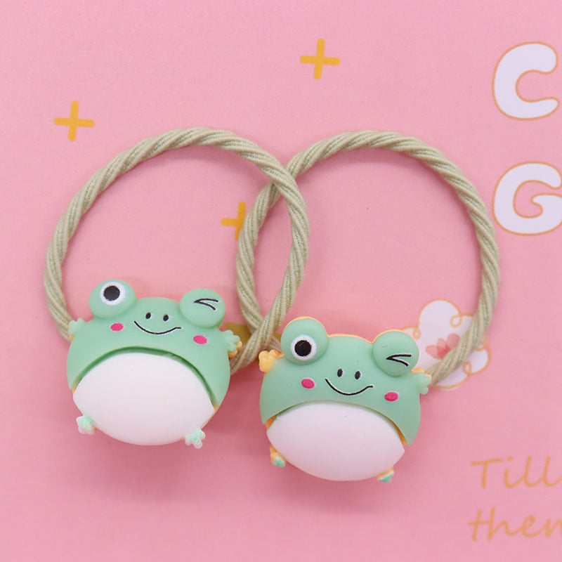 2Pcs Round Frog Baby Headband Scrunchies Children's Elastic Bands Kids Hair Ties