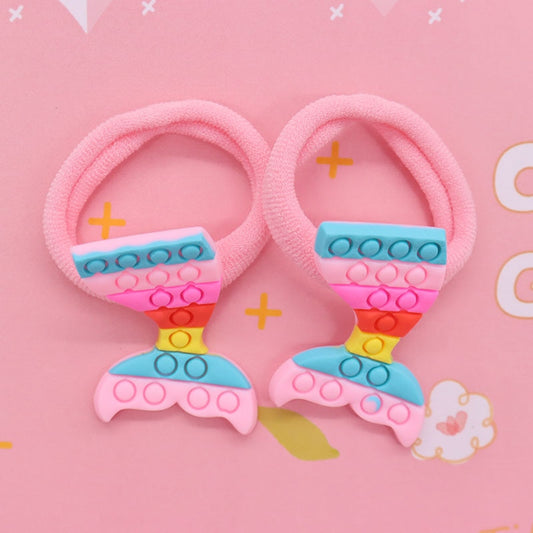 2Pcs Pink Mermaid Tail Toy Kids Rubber Bands Ponytail Holder Headband Hair Rope