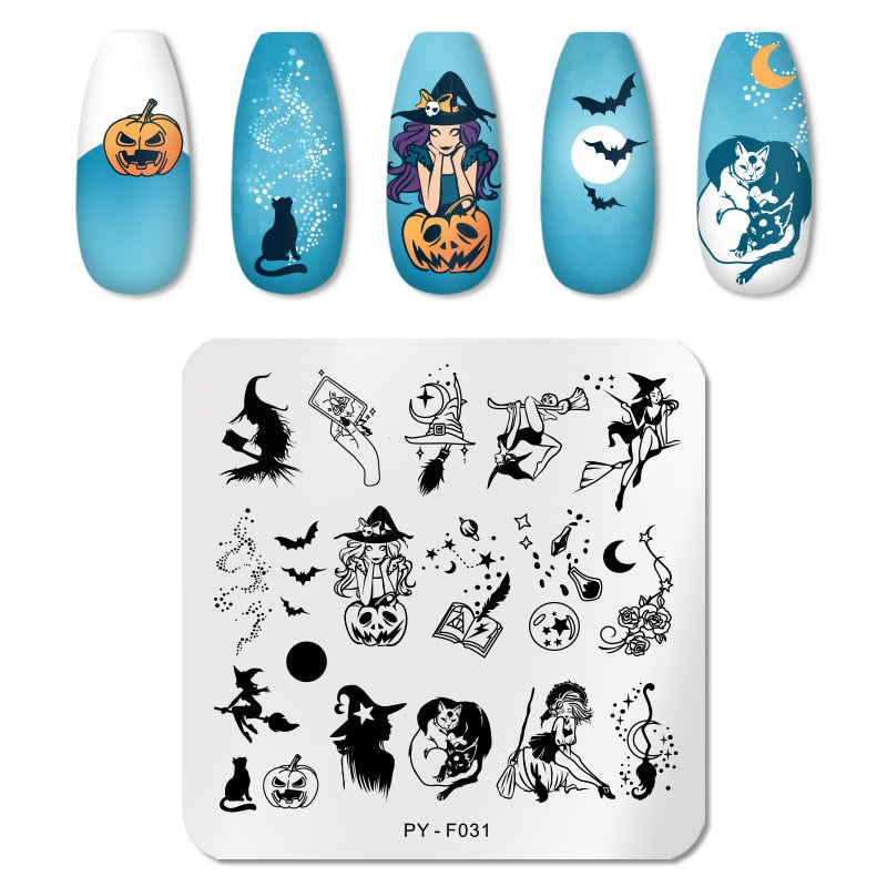 Bat Pumpkin Cat Nail Stamping Plates Stencil Tools Template Plate Mold Nail Art