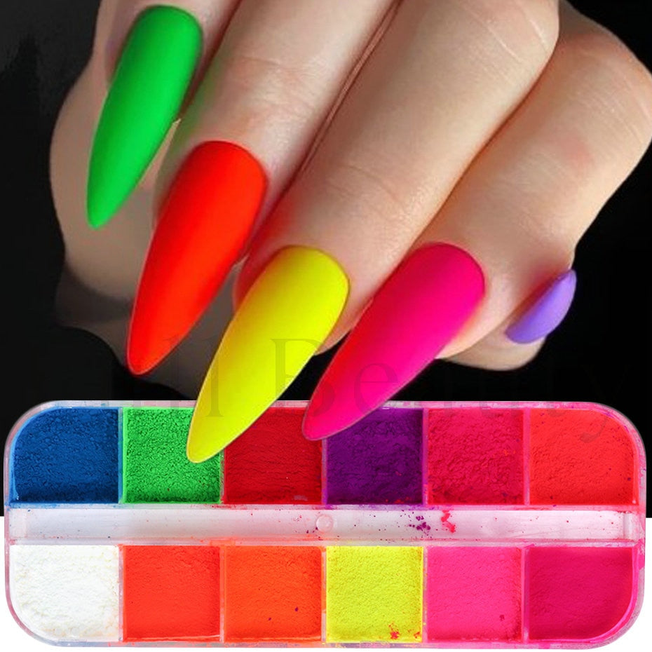 21 Options Neon Powder Nail Glitter Fluorescent Pigment Pink Yellow Nail Art