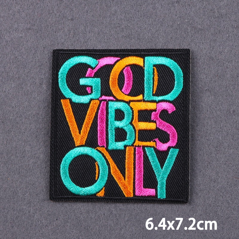 Colorful Good Vibes Only Slogan Patch Iron On Badge Clothes DIY Embroidery