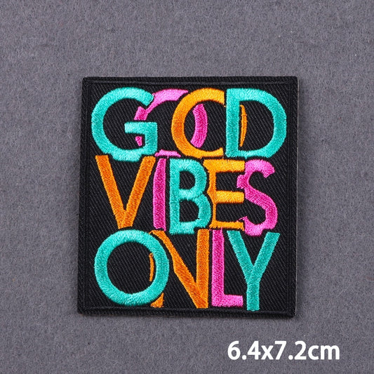 Colorful Good Vibes Only Slogan Patch Iron On Badge Clothes DIY Embroidery