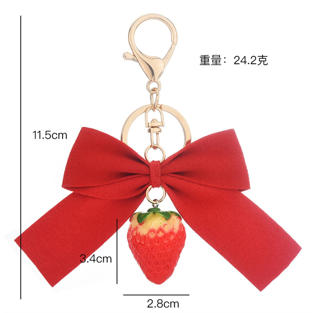 5 Styles Strawberry Pendant Keychain Keyring Bow Bell Heart Bag Ornaments