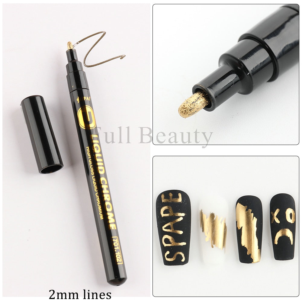 Metallic Gold Nail Polish Waterproof Nail Marker Pen For Design Graffiti Drawing