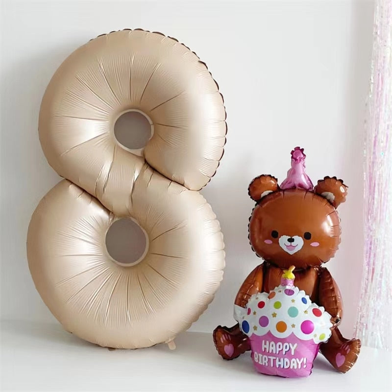 59 Styles Jungle Deer Bear Foil Balloons 40inch Caramel Brown Number Balls Baby