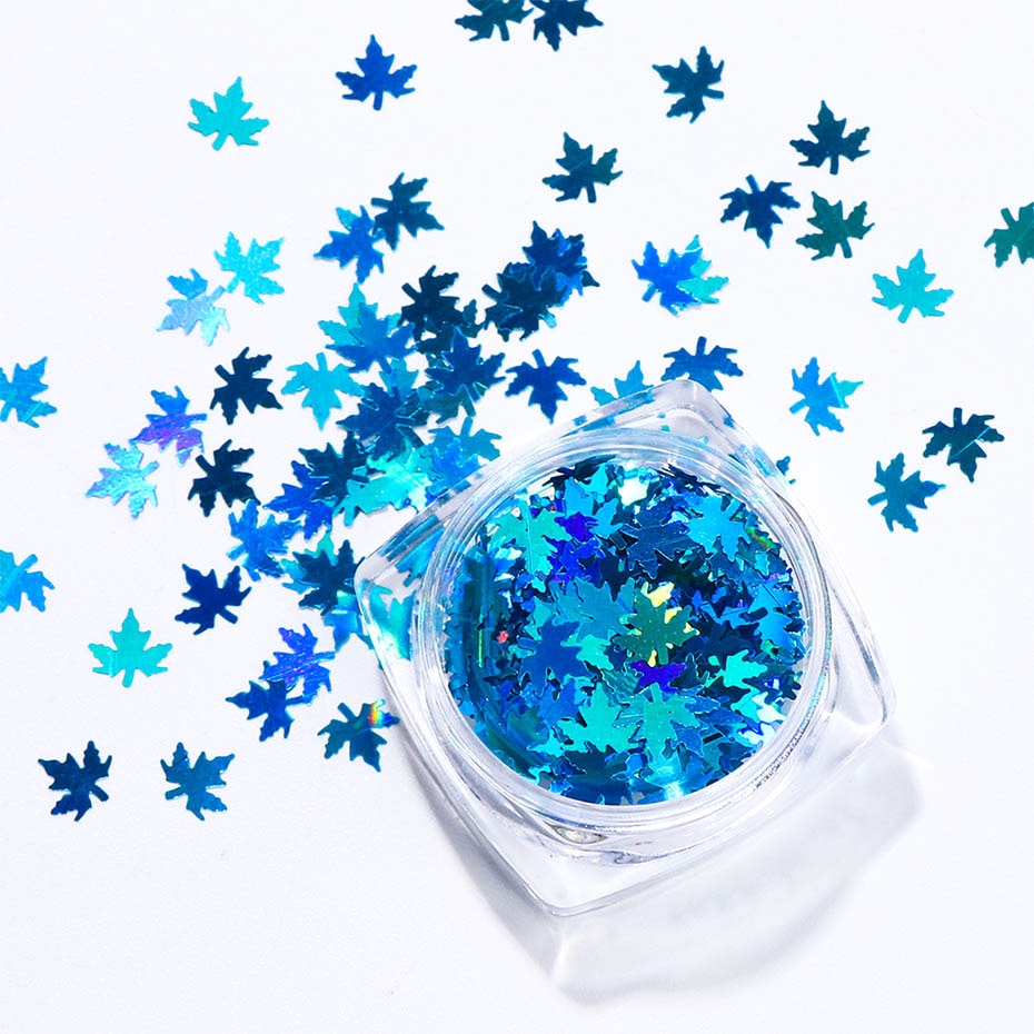 Blue Maple Leaves Nail Glitter Decoration Nail Art Decor DIY Design Nails