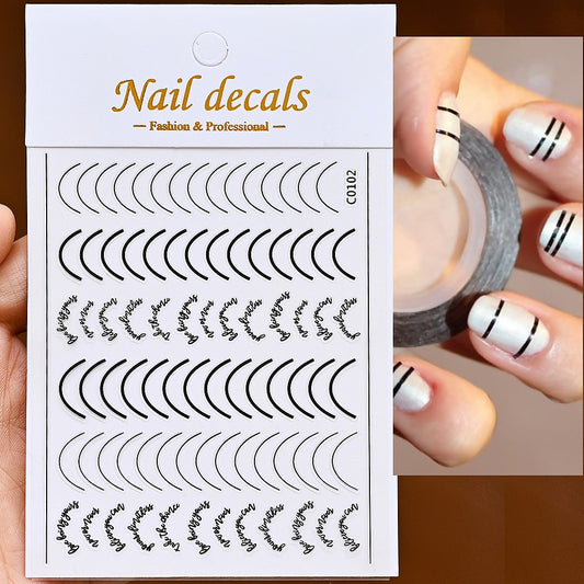 Black Arch Pattern Nails Stickers Adhesive DIY Nail Art Decals Nail Accessories