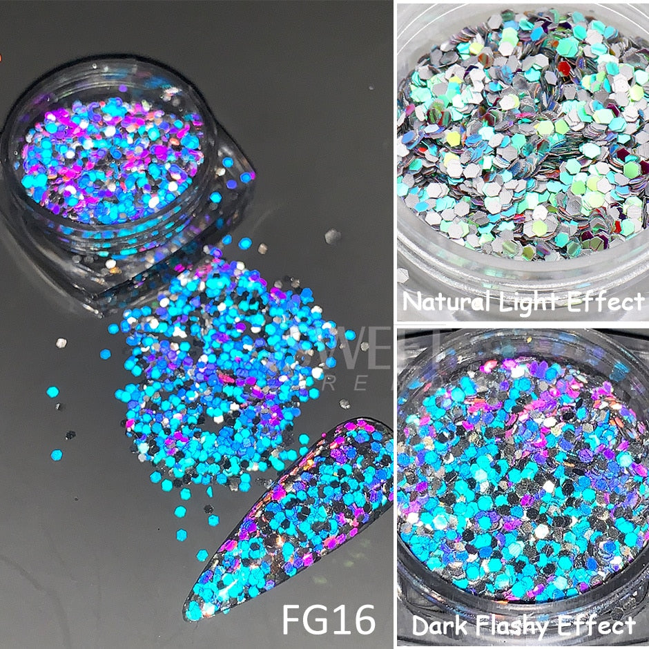 54 Colors 1 Box Reflective Nail Powder Flash Disco Diamond Chrome Pigment