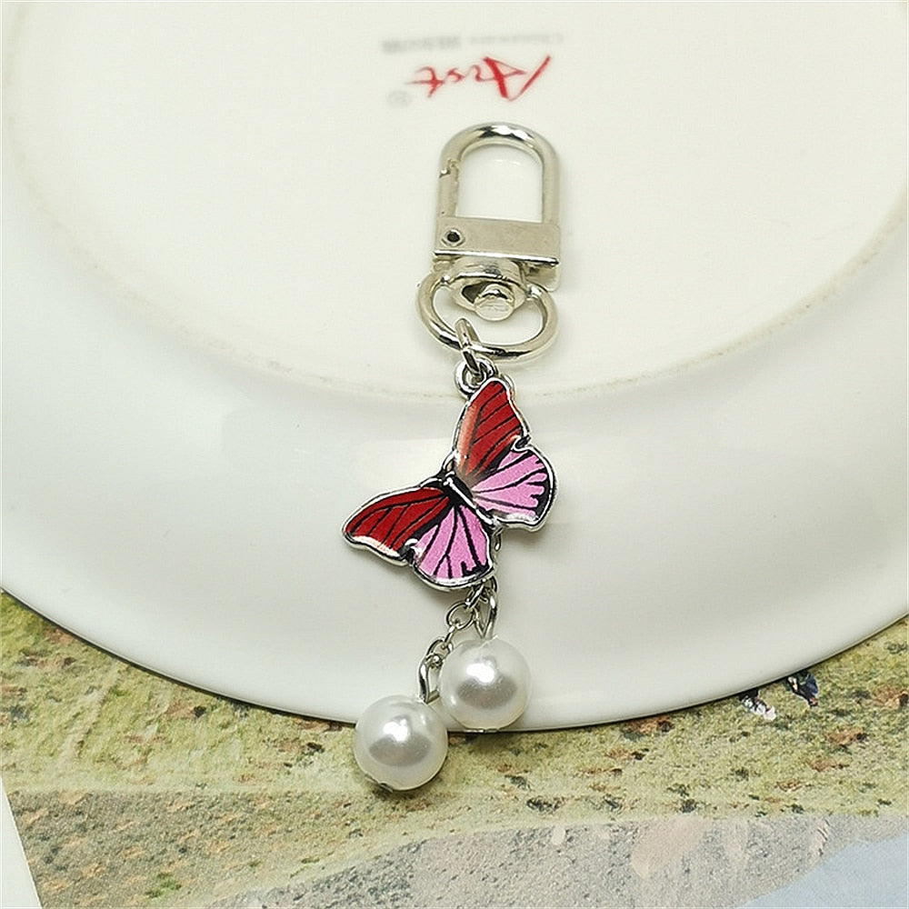 Red Pink Enamel Butterfly Keychain Color Dripping Butterfly Insects Color