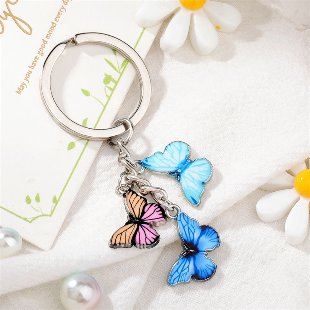 Blue Enamel Butterfly Keychain Color Dripping Butterfly Insects Color Butterfly