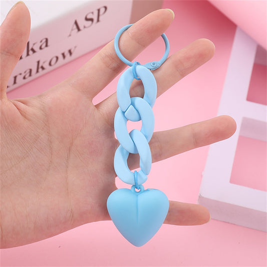 Blue Heart Acrylic Keychain Link Chain Keyring For Women Girls Handbag Pendant