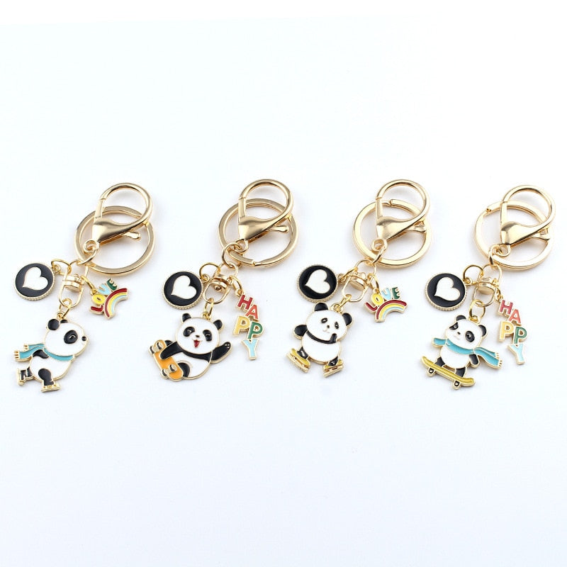 4 Styles Cartoon Cute Sports Skating Panda Keychain Charms Creative Girls Bag