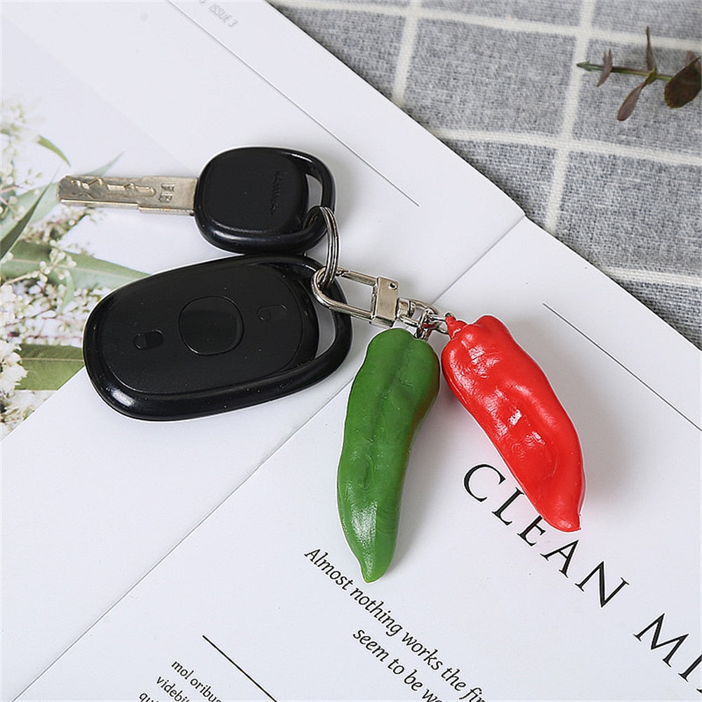 8 Styles Simulation Food Keychain Chili Pepper Garlic Mandarin Fashion Keyring