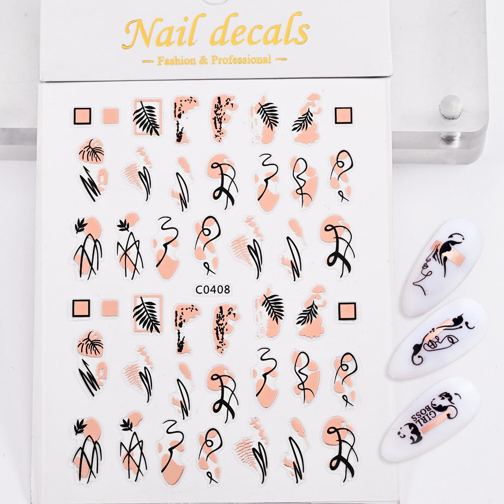 Abstract Hatch Rose Gold Nails Stickers Adhesive DIY Nail Art Decals Nail