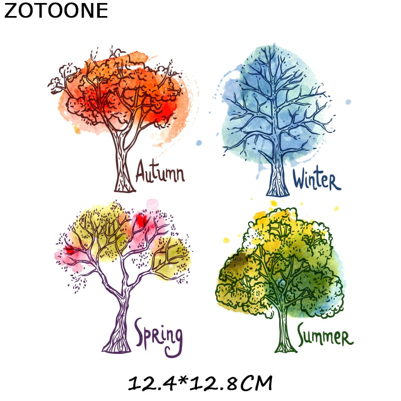 Seasonal Trees Art Iron on Sticker Girl Clothes Cartoon Patches Stickers Shirts