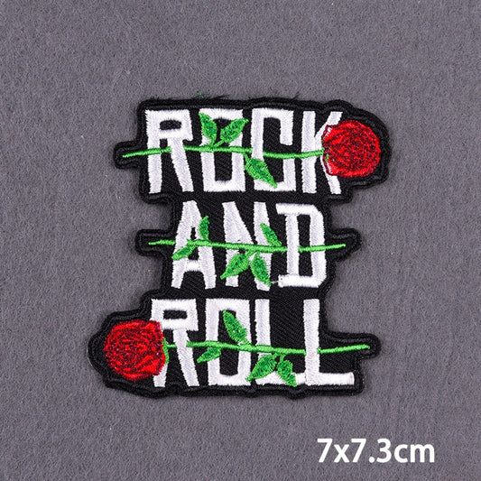 Rock and Roll Roses Slogan Patch Iron On Badge Clothes DIY Embroidery Patches