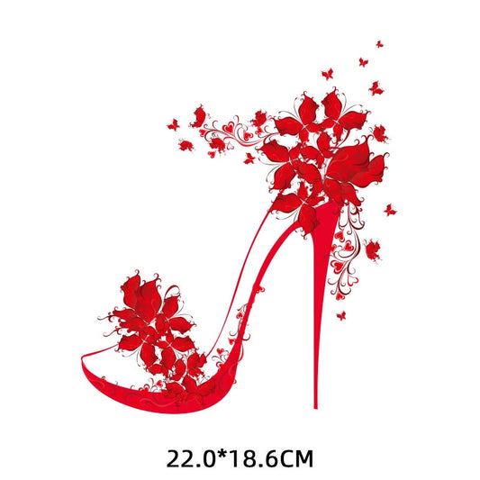 Red Flower Heels Girl Iron on Sticker Girl Clothes Cartoon Patches Stickers