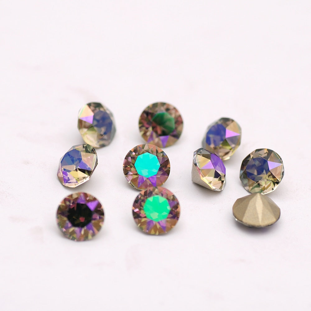 Glass Diamond Shape Round Stone 5-10mm Cone Pointed Crystal Pointback Nail Art