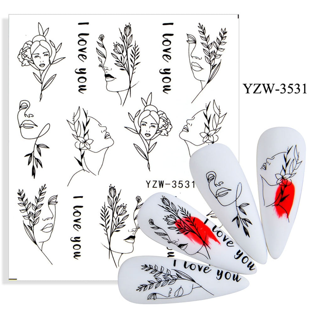 Women Face With Leaf Decor Nail Sticker Summer Nail Design Decorations Nails