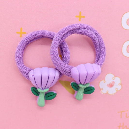 2Pcs Violet Flower Kids Rubber Bands Ponytail Holder Headband Hair Rope Ties