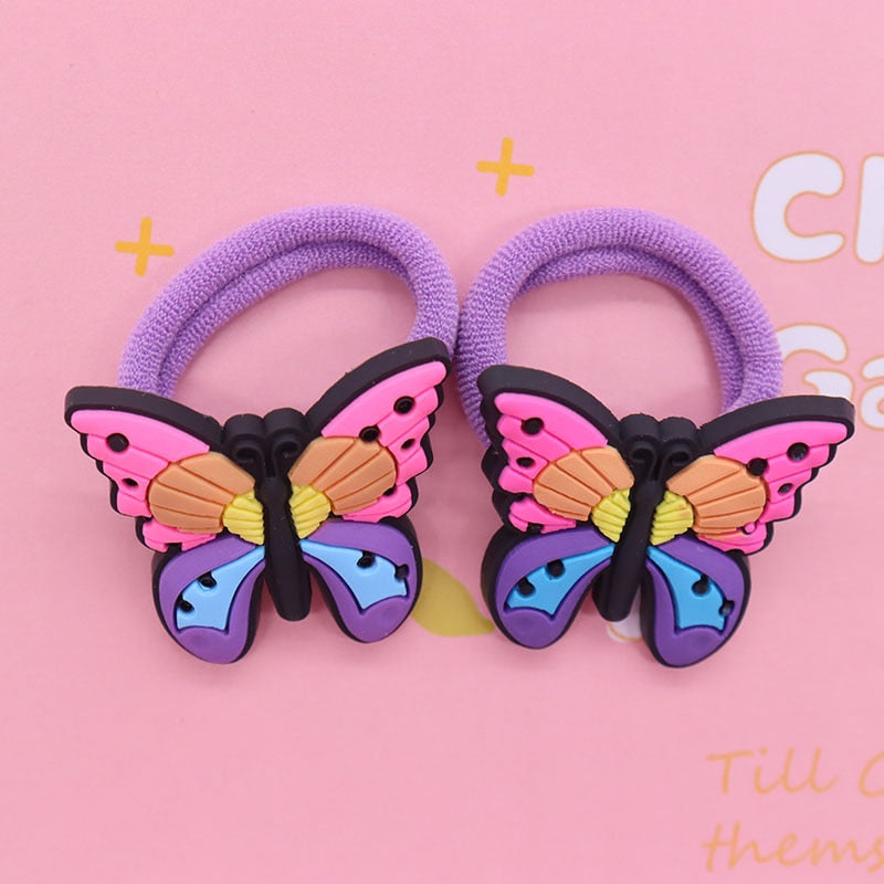 2Pcs Pink Purple Butterfly Cute Rubber Band Hairbands Creative Scrunchies Kids