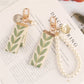 4 Styles Fresh Leaf Stripe Key Ring  Embroidery Alloy Pearl Pendant Heart Charm