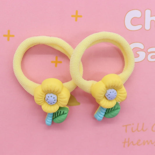 2Pcs Yellow Flower With Stem Kids Rubber Bands Ponytail Holder Headband Hair