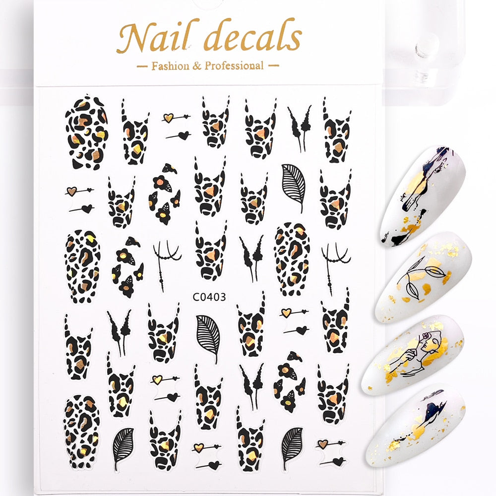 Leopard Pattern French Manicure Nails Stickers Adhesive DIY Nail Art Decals Nail