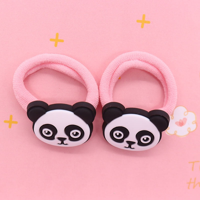 2Pcs Panda Head Cute Rubber Band Hairbands Creative Scrunchies Kids Elastic