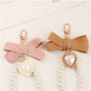 4 Styles Fabric Bow Keychain With Pearl Resin Heart Key Ring Charms For Women