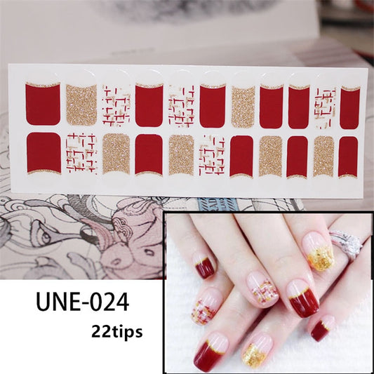 Red Gold Pattern Nail Art Stickers Nail Wraps Manicure DIY Nails Decor Decal