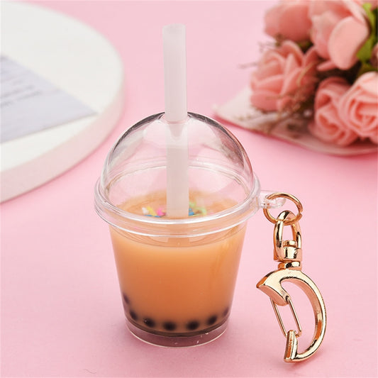 Maple Milk Bubble Tea Keychains Simulation Milk Tea Cup Pendant With Moon